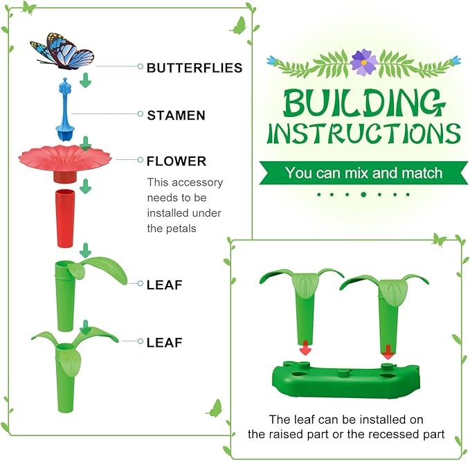 SpringFlower Toys for Girls 3 4 5 6 7 Years Old Flower Garden Building Kit with Storage caseEducational STEM Toy and Preschool Garden Play Set for Toddlers for Kids148pcs
