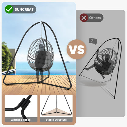 SUNCREAT Tripod Hanging Chair Stand – 400lbs Capacity, Heavy Duty Steel, Rust Resistant, Stable Hammock Frame for Air Porch, Indoor/Outdoor Use – Swing Not Included, Black