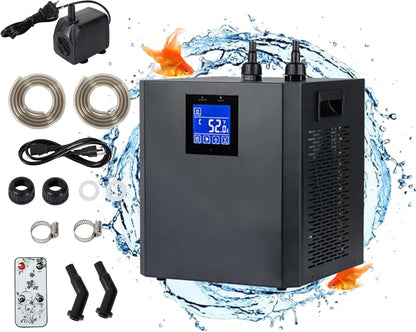 Ezcasch Aquarium Chiller, 79gal 1/3 HP Water Chiller for Cold Plunge, Hydroponic Cooler Fish Tank Cooling System for Axolotl Coral Reef Shrimp with Water Pump and Pipe for Home Use (79gal/300L, 1/3HP)