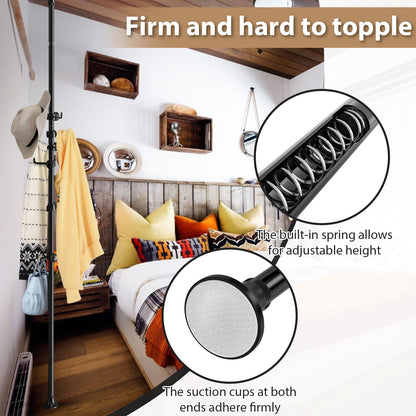 Sempicad Coat Rack Freestanding, 56 to 125 inch Adjustable Tension Rod Hanger with 12 Hooks for Hanging Coat, Plant,Jacket, Hat, Scarf, Suitable for Living Room, Balcony, Kitchen Black