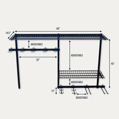 StoreYourBoard G-Bike Pro Garage Storage System, Adjustable 5 Bike Rack With Shelves, Vertical Wall Organizer, Bicycle Hanging Hooks, Holds 500 Lbs