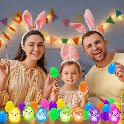 PIONJOY 12 Pack Easter Eggs Filled Chick LED Puffer Balls,LED Light Up Toys Stuffers Stress Relief LED Ball for Kids Easter Egg Hunt Filling Treats Easter Basket Stuffers Easter Party Favor