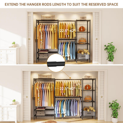 Golpart Coat Rack Clothes Wardrobe：Closet Organizer and Storage Clothing Garment Rack with Shelves Heavy Duty for Hanging Clothes Portable Adjustable Black 15.8" Dx(70-88.5)" Wx76.5 H