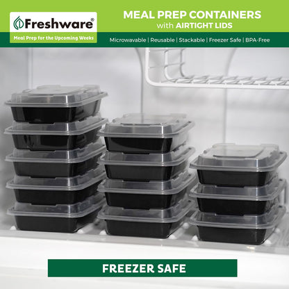 Freshware Meal Prep Containers [300 Pack] 1 Compartment with Lids, Food Storage Containers, Bento Box, BPA Free, Stackable, Microwave/Dishwasher/Freezer Safe (24 oz)