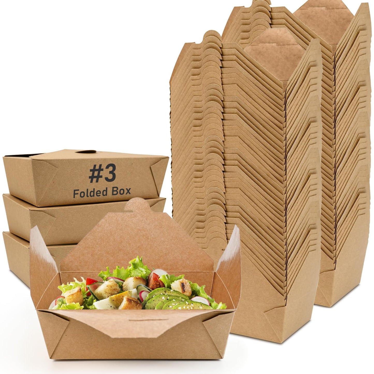 EcoDispose 71 oz Kraft Paper Pack of 200 Fold To Go Containers, Microwaveable Leak and Grease Proof Take Out Boxes for Lunch,Leftover and Restaurant