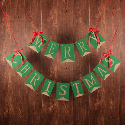 GOER Merry Christmas Burlap Banner - Festive Garlands with Ribbon Bows for Holiday Decor | Green
