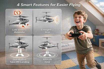 DEERC Remote Control Helicopter for Kids and Adults RC Shark Helicopter with Altitude Hold One Key Takeoff/Landing LED Lights 2 Batteries 24 Min Flight Time Indoor Flying Toy Gift