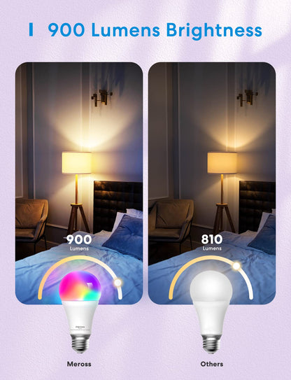 meross Smart Light Bulb, Smart WiFi LED Bulbs Compatible with Apple HomeKit, Siri, Alexa & Google Home, E26 2700K-6500K, 900 Lumens RGBWW 60W Equivalent, 1 Pack