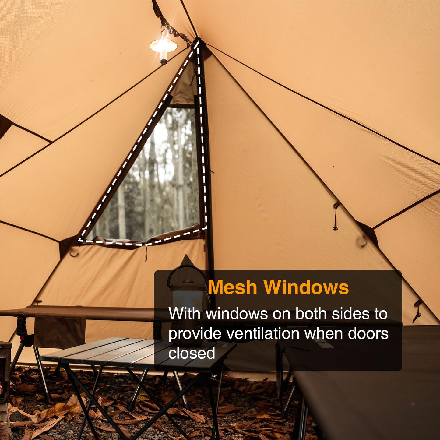 OneTigris ASH Canopy Hammock Hot Tent, Spacious Waterproof Windproof 4 Season Tent with Poles for Camping, Hiking, Bushcrafting, Survivalist, Car Trips (Coyote Brown)