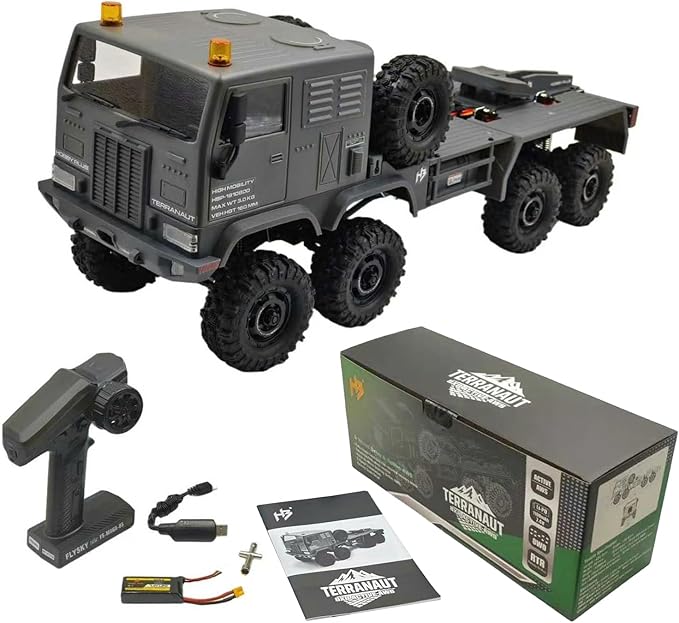 HOBBYPLUS Helidirect 1/18 RC Crawler CR18P Terranaut 8x8 RC Truck Remote Control Car w Full-Lock 8WD RTR Active All-Wheel Steering 2-Speed Transmission Recovery Winch LED Lights (Gray)
