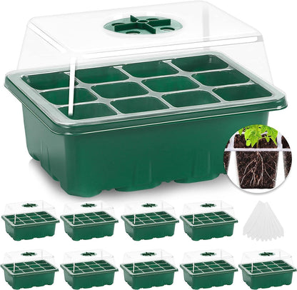 MIXC 10 Packs Seed Starter Tray Seed Starter Kit with Humidity Dome (120 Cells Total Tray) Seed Starting Trays Plant Starter Kit and Base Mini Greenhouse Germination Kit for Seeds Growing Starting