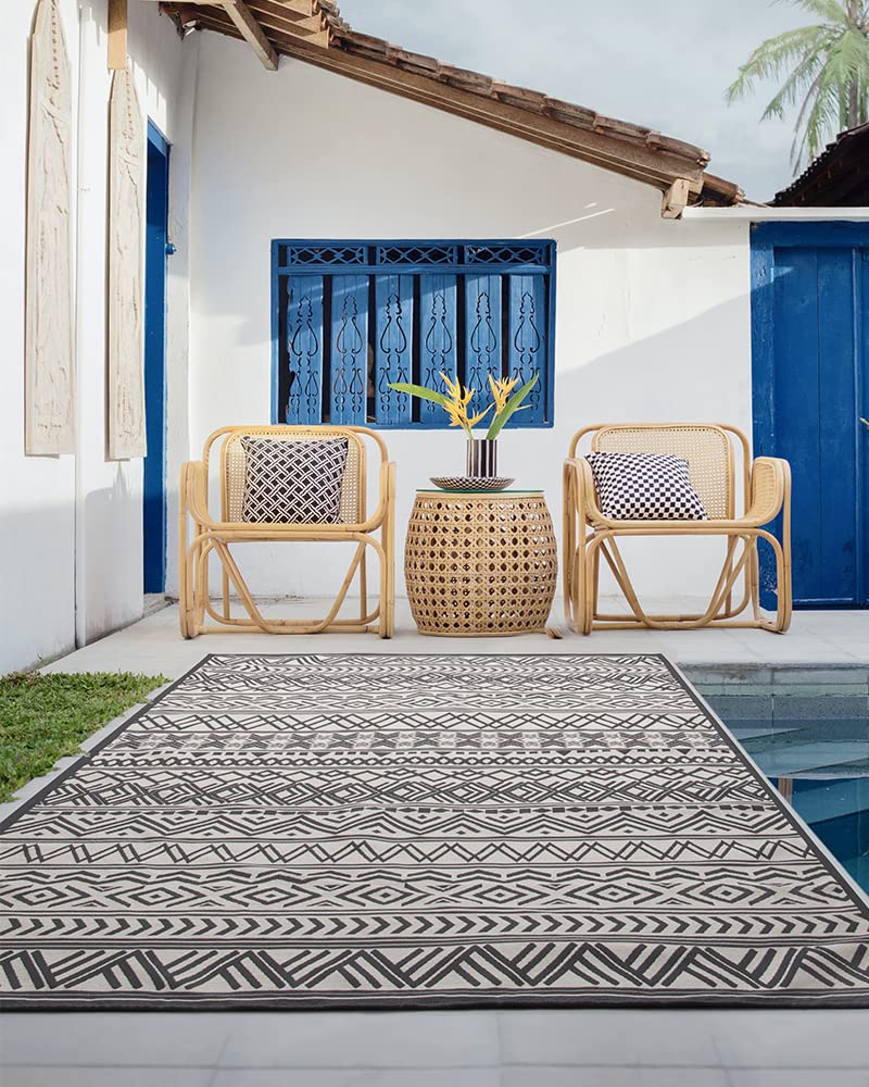 Outdoor Rug Carpet 9x12 ft, Flatweave Textured Outdoor Patio Rug Non Slip Indoor Outdoor Rugs with Rubber Particles Backing Boho Outdoor Area Rug for Patio Deck Front Porch Backyard Balcony