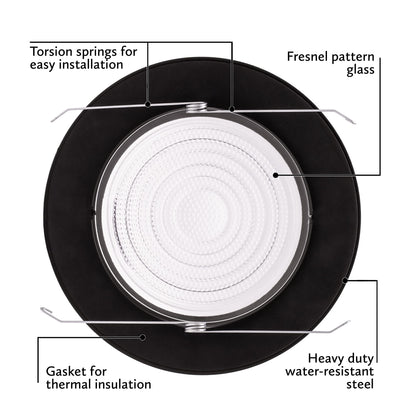 PROCURU 6-Inch Shower Trim, Oil-Rubbed Bronze, Metal with Fresnel Glass, Model B6FLRB, Wet Location, 1-Pack