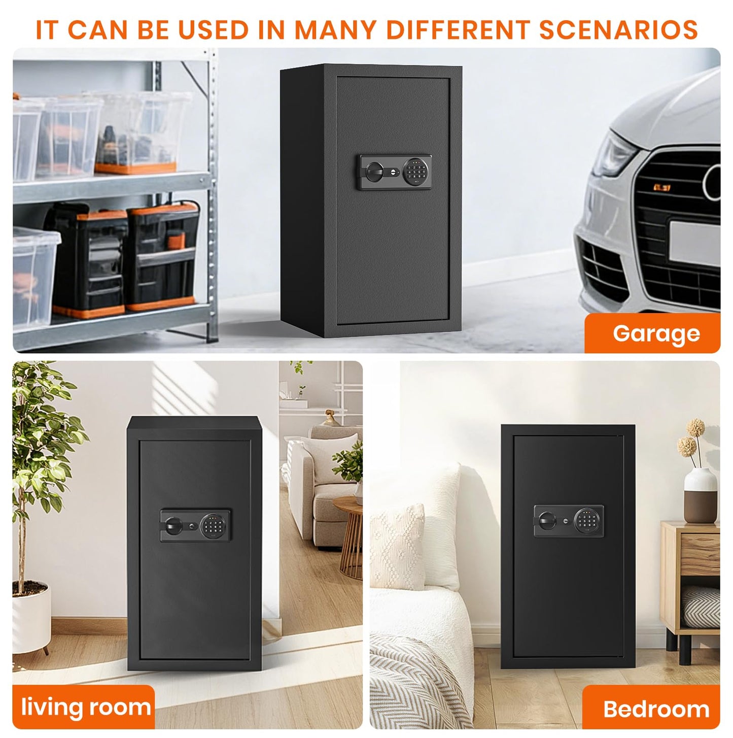 6.2 Cuft Large Home Safes Water and Fireproof with Digital Keypad & Key Lock, Fire Security Safe Box with 3 Removable Shelves, Fireproof Safes for Money Documents Jewelry, 27.56"H x13.78"W x 11.81"D