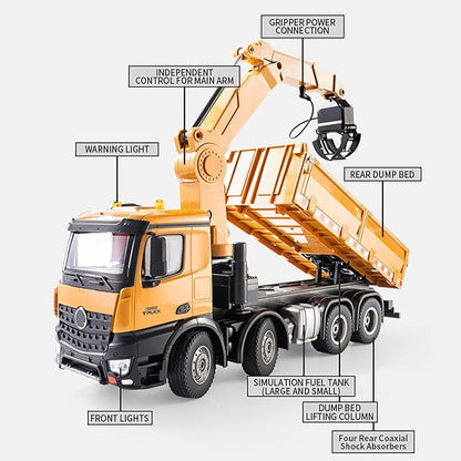 Remote controlled dump truck large 18.8 inches (48CM) 1:14 vehicle model three in one grab head replaceable construction transport vehicle remote control model Suitable for adults 14+ (dual battery)