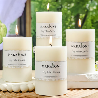 4 Pack Soy Wax White Pillar Candles,56H Long Lasting Burning,Natural Soybean Hand-Poured Pillar Candles,Smokeless,Non Toxic,Unscented for Dinner Table Centerpieces,Spa,Meditation & Wellness-2.8x4in