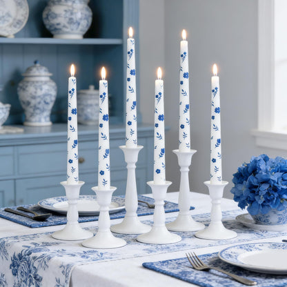 FYSUIMU 6Pcs Chinoiserie Floral Taper Candles 10 Inch Christmas Porcelain Blue and White Decorative Candles Long Unscented Candle Sticks for Bridal Wedding Shower Party Home Table Decor