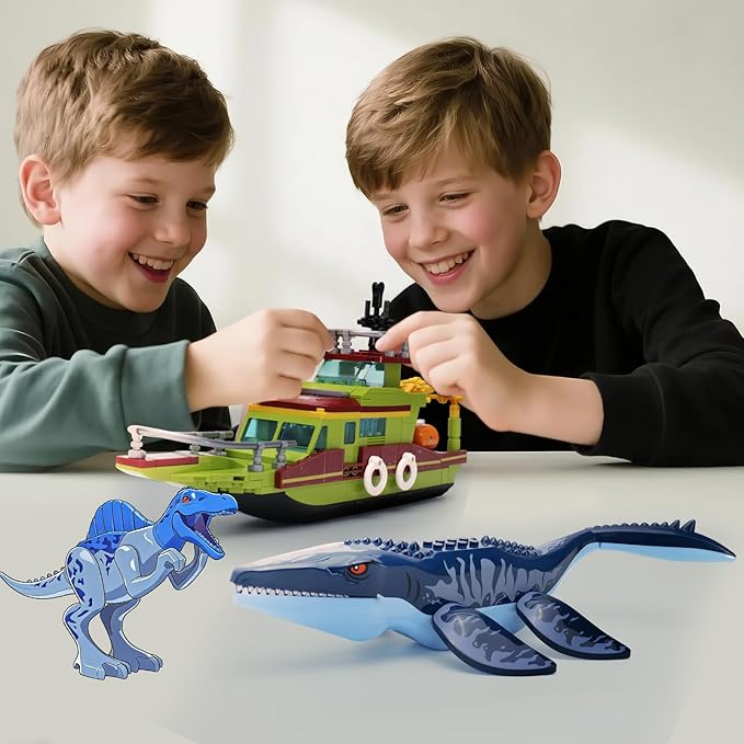 Ideas 3 in 1 Sea Dinosaur Mosasaurus Building Blocks Kit Compatible with Lego Dinosaur World Moc Mosasaurus Spinosaurus Adventure Ship STEM Toys Gift for Kids Adults Boys Age 8-12 327PCS