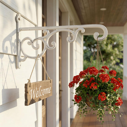 Facaler Heavy-Duty Cast Iron Plant Hanging Brackets, 11.5" Wall Mount Hanger for Planters, Bird Feeders, Lanterns, Outdoor & Indoor Use, Set of 2 with Mounting Hardware (White, 2-Pack‌)