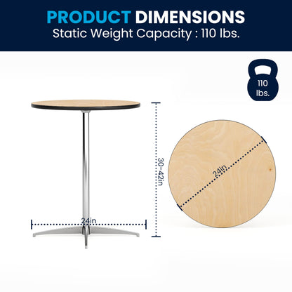 Flash Furniture Lars 24" Round Wood Cocktail Table with 30" and 42" Adjustable Columns, Adjustable Bar Height, for Events or Home Use