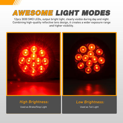 GOOACC Trailer Tail Light 12LED Red Stop Brake Turn Signals 4Inch 2PCS IP67 Waterproof Model Tail-11