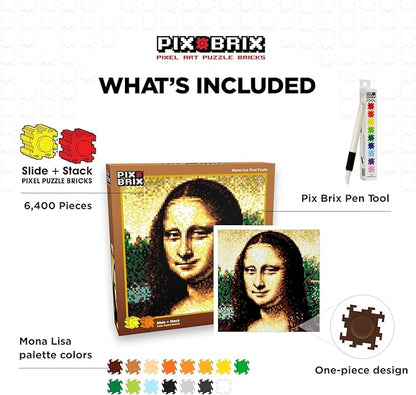 Pix Brix Pixel Art Puzzle Bricks - Mona Lisa 6400 Pieces - Patented Colorful Building Bricks to Recreate This Famous Print Create Builds Without Water Iron or Glue