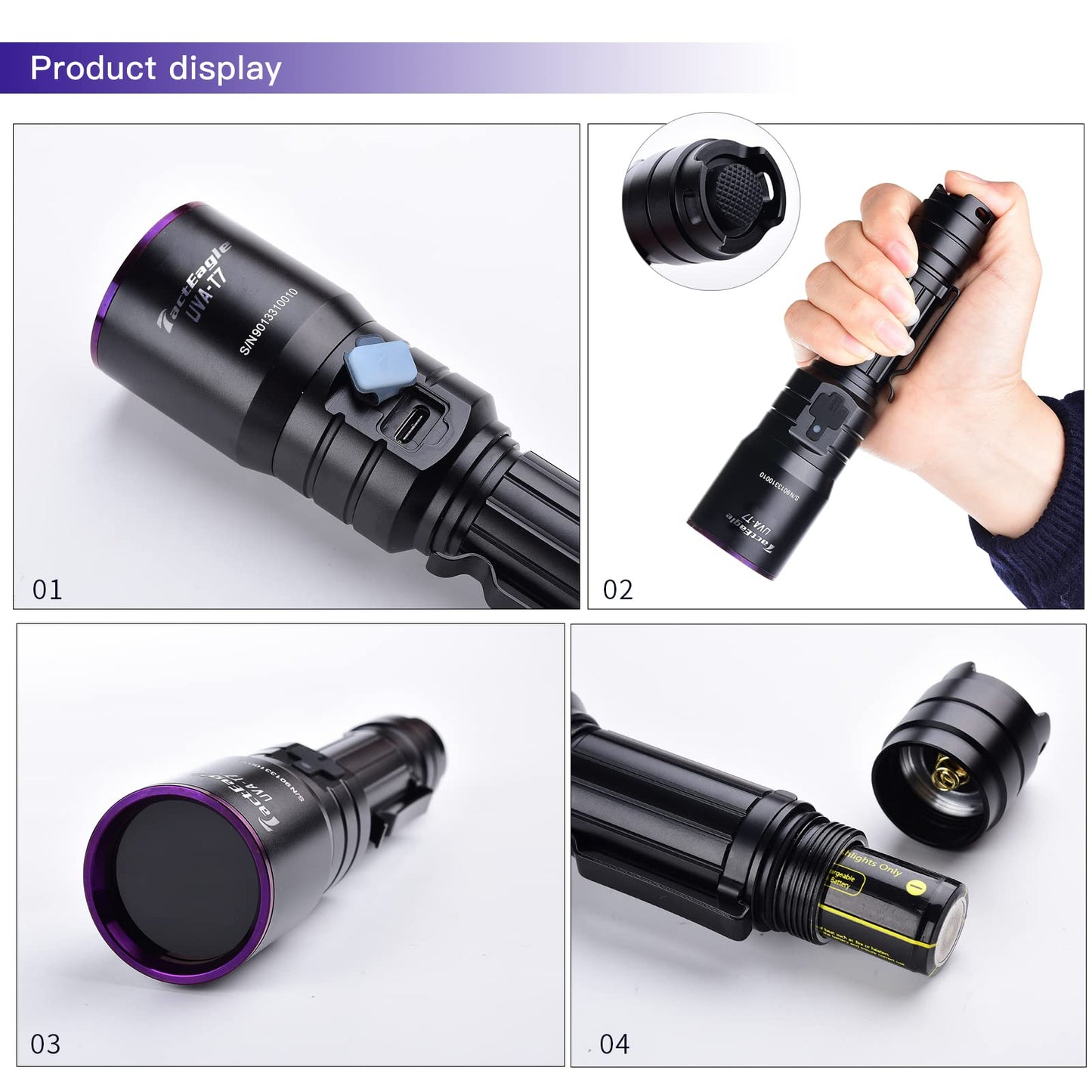 TactEagle Industrial UV Flashlight Rechargeable, 365nm UV Light, Black Light for NDT (Non-Destructive Testing), Pet Urine Detection, A/C Leak Detection, Blood Tracking, Rocks Hunting