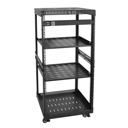 RIVECO 22U Network Rack with Top & Bottom Vented Plates 4 Rolling Wheels Floor Standing Rack for 19" Equipment & Stereo Gear Including 2PCS Rack Shelves & Rail Mount PDU &16" Depth Rack Shelves 2PCS