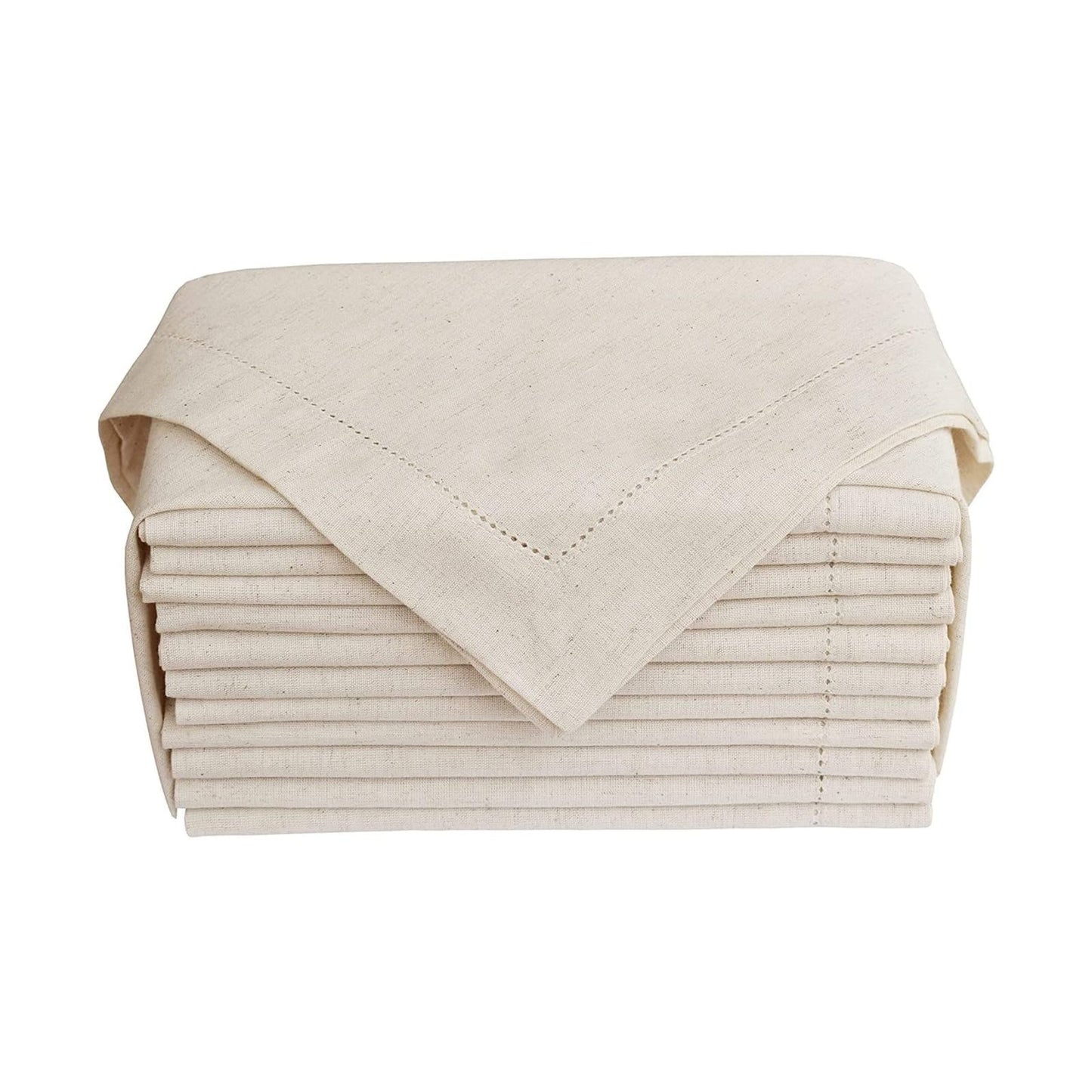 GFI LINEN CLUBS Cotton Flax Linen Cloth Dinner Napkin - Pack of 12 Natural Premium Hemstitched Napkins, 20x20 Inch, Machine Washable, Reusable Table Cloth for Dining, Parties, Weddings & Everyday Use