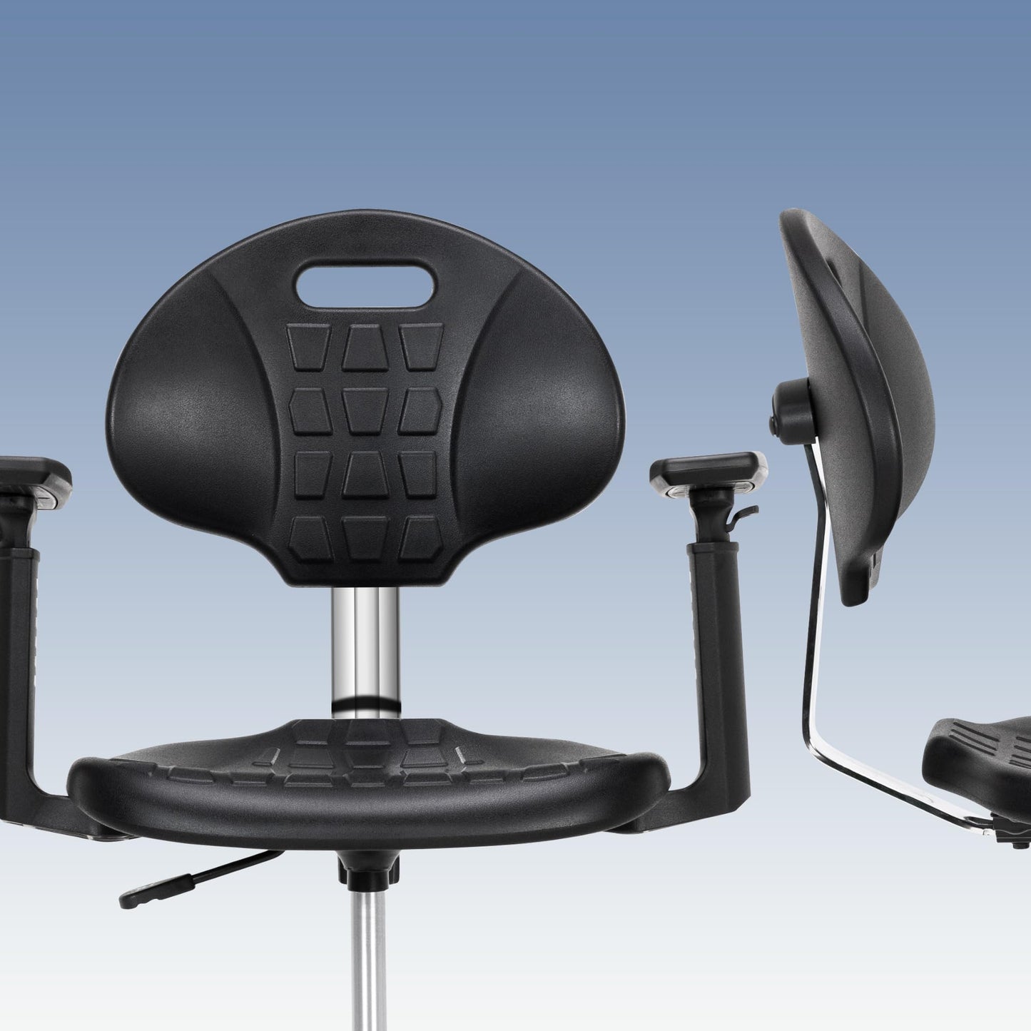 Frassie Polyurethane Lab Stool Chair with Armrest, Task Rolling Chair for Laboratory and Cleanroom