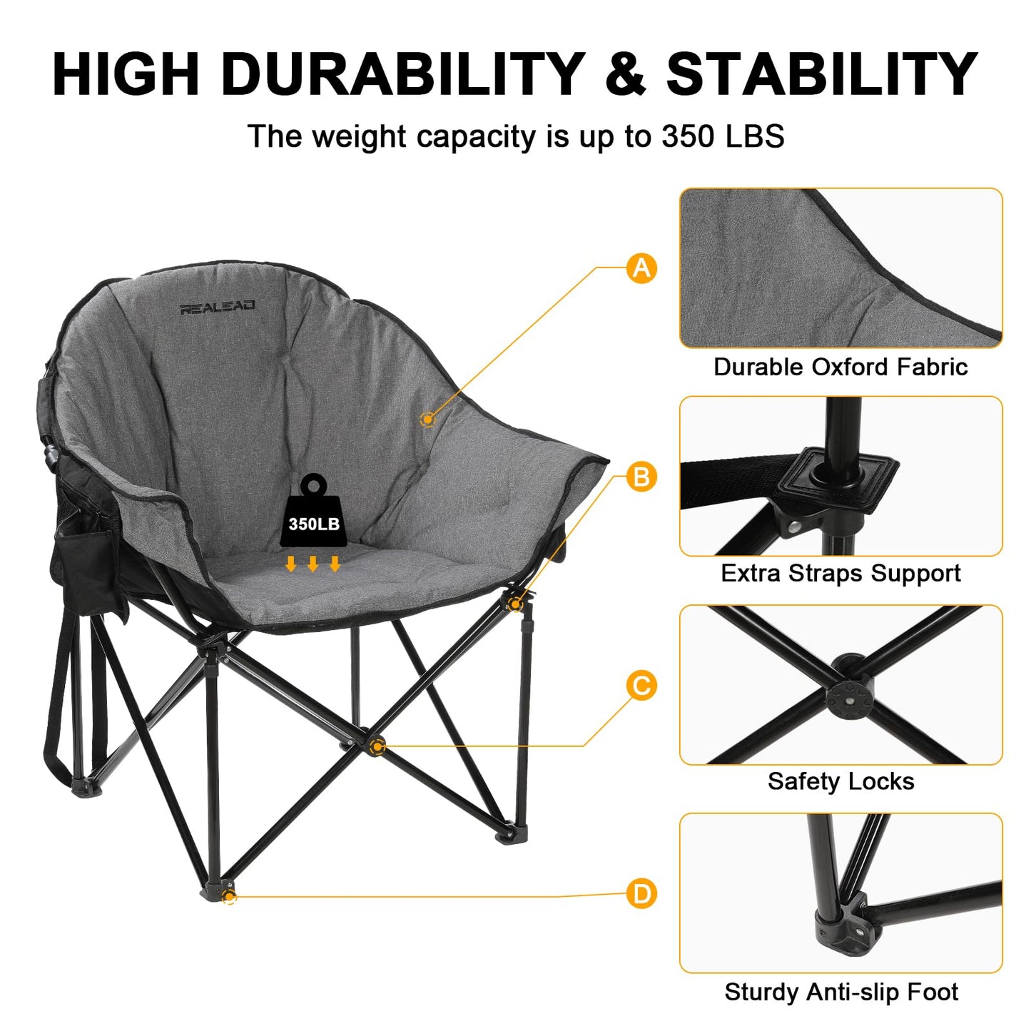 REALEAD Heated Camping Chair - Fully Thick Padded - Heated Chairs for Outdoor Sport with Back and Seat Heating - Heated Outdoor Chair for Adults - Battery NOT Included