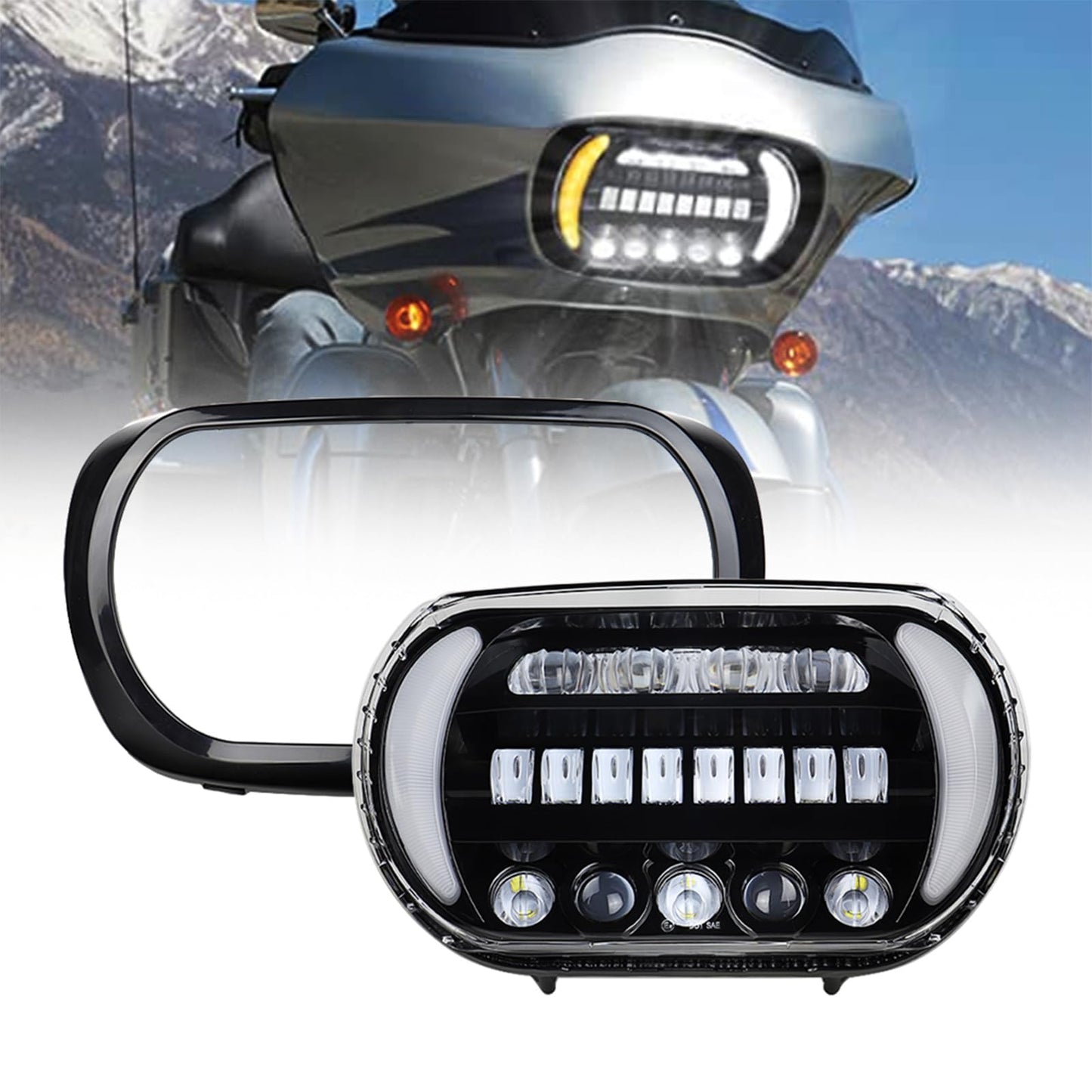 Dual LED Headlights fo Road Glide 2004-2013,White DRL Lights LED Headlamp Front Lamp with High Low Beam Turn Signal Lights for Harley Touring Road Glide 2004-2013 Accessories