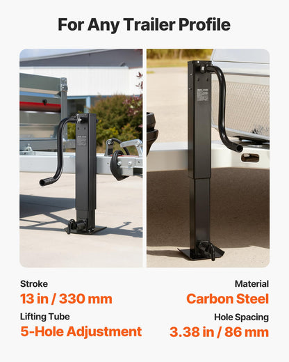 VEVOR Heavy-Duty Trailer Jack, 12,000 lbs Load Capacity, Sidewind Square Direct Weld-on Trailer Jack with Handle Crank, Adjustable Drop Leg, 26-Inch Travel for Lifting RV, Utility, Yacht Trailers