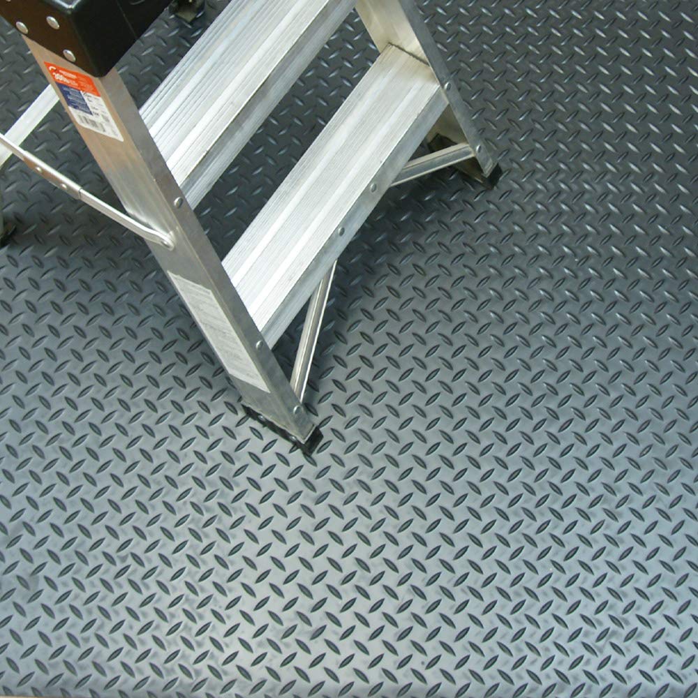 Rubber-Cal Diamond-Plate Thermoplastic Flooring - 3.5mm x 36" x 8ft - Black