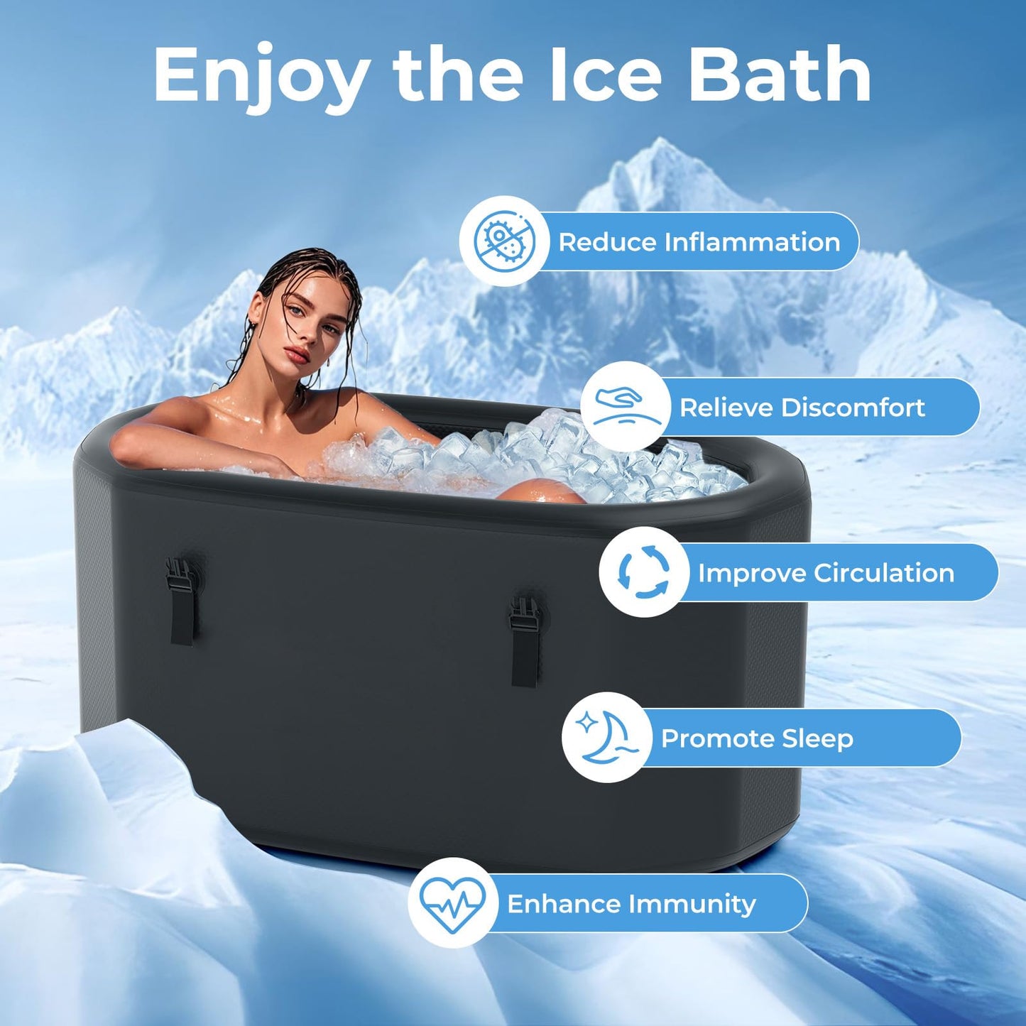 GYMAX Cold Plunge Tub, XL 129 Gal Oval Ice Bath Tub with Lid, Backpack, Pump & Floor Mat, Portable Inflatable Ice Bath for Cold Water Therapy, Ice Tubs for Cold Plunge Indoor Outdoor Home Gym (Black)