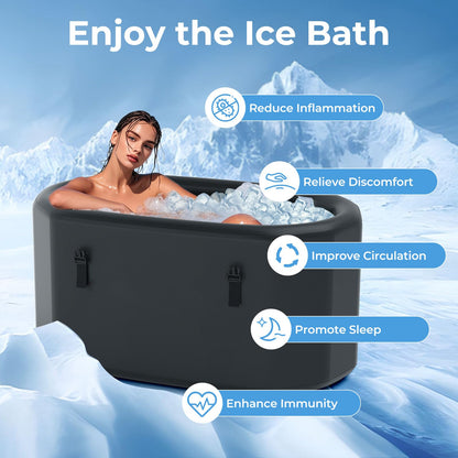 GYMAX Cold Plunge Tub, XL 129 Gal Oval Ice Bath Tub with Lid, Backpack, Pump & Floor Mat, Portable Inflatable Ice Bath for Cold Water Therapy, Ice Tubs for Cold Plunge Indoor Outdoor Home Gym (Black)