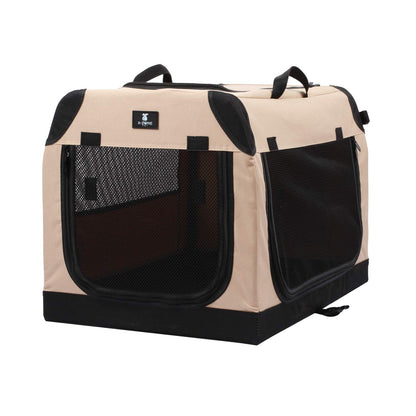 X-ZONE PET 3-Door Portable Soft-Sided Folding Soft Dog Travel Crate Collapsible Pet Kennel,X-Large, 36 x 25 x 25 Inches,Tan