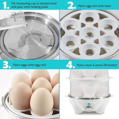 Elite Gourmet 2-Tiered Egg Cooker - Poach 5 Eggs & Make Omelets | Auto Shut-Off, BPA Free, White