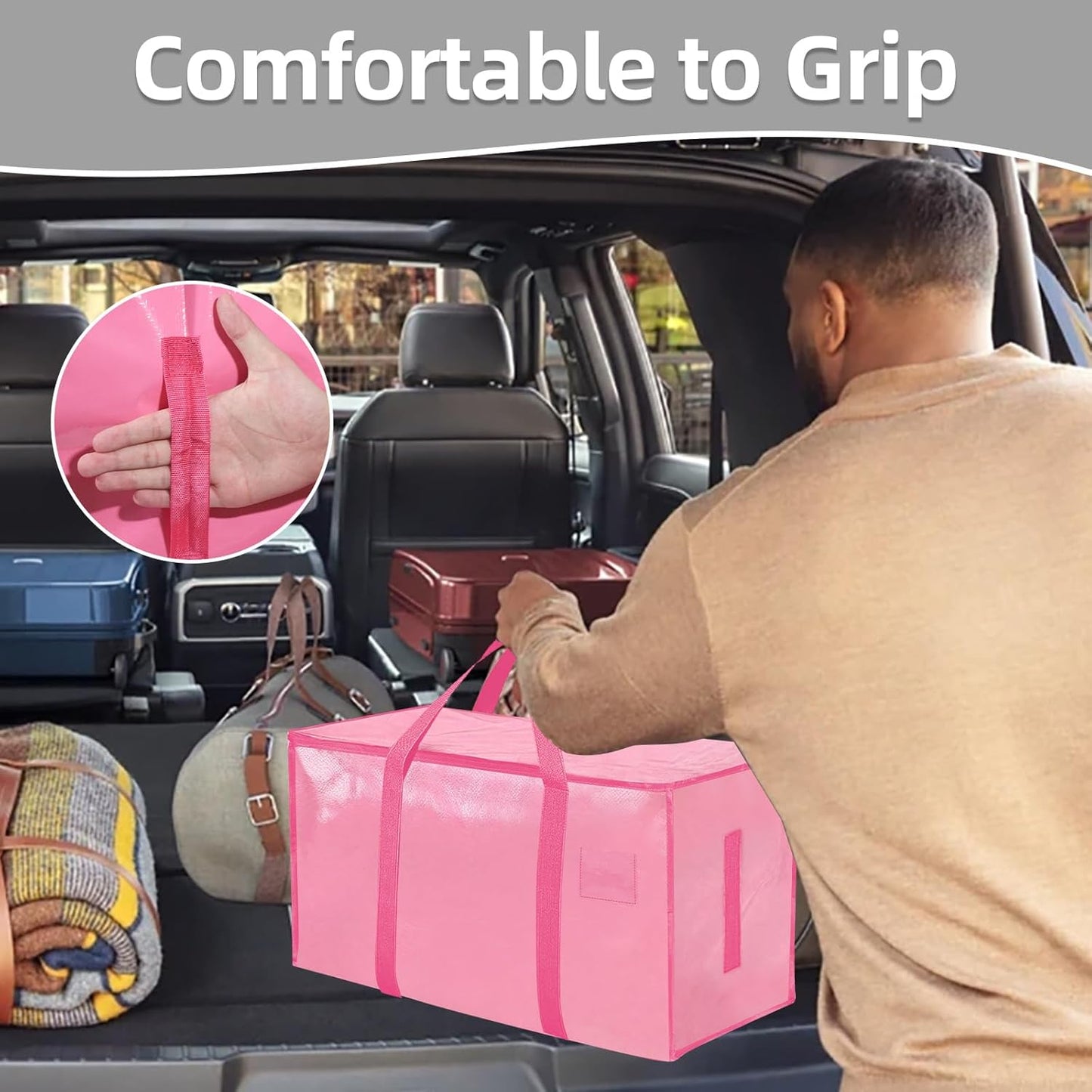 Skiennix Extra Large Heavy Duty Moving Bags - Waterproof Storage Totes with Handles & Zippers | Foldable for College Dorms (Pink)