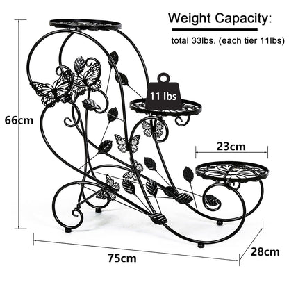 HLC Metal Plant Stand 3 Tier Flower Pot Holder Indoor Outdoor Plant Display Shelf Rack for Garden, Balcony, Patio, Corner, Living Room, Black
