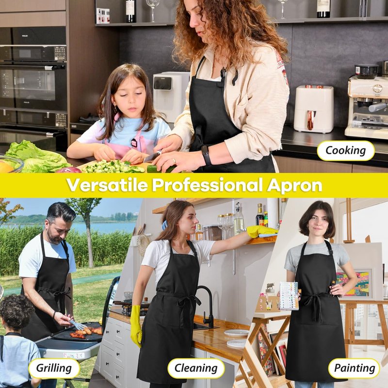 ROTANET Extra Large Apron for Men Adjustable Bib Aprons with 2 Pockets Cooking Kitchen Bbq Grilling Big for Women Chef Water & Oil Resistant Black 2 Pack
