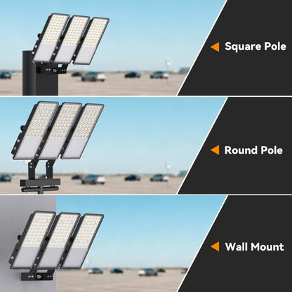 300W Upgraded LED Parking Lot Light with Photocell 45000lm 5000K, ETL, IP66 Waterproof Adjustable 3-Head Commercial Lighting Outdoor, Trunnion Mount, Flood Lights for Roadways, Driveways(2 Pack)