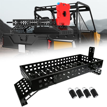 TOPOWN UTV Overbed Cargo Rack with Adjustable Mounting Brackets Accommodate Bed Rail Widths from 39.7”-56.3”(Inside Width), Molle Panel Sides UTV Bed Racks with Tool Clamps and Gas Can Mount