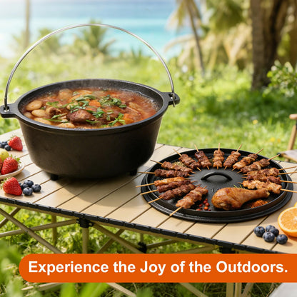Blingco Pre-Seasoned Cast Iron 10QT Camp Dutch Oven with Lid, Large Camping Dutch Oven Pot, incl. Lid Lifter - Dual Handles - for Outdoor Campfire, Grill, Oven&Stovetop Cooking - Black