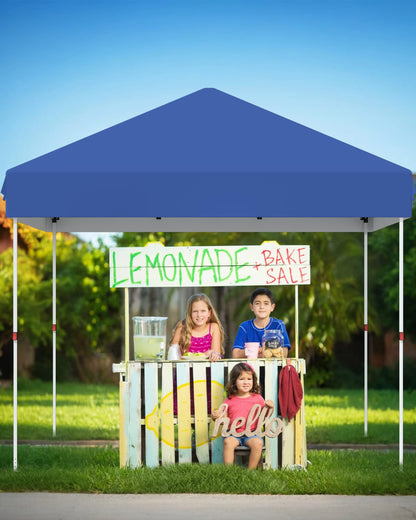 GarveeLife 10x10 Pop Up Canopy with One Button Push Setup - Heavy Duty Outdoor Canopy Tent with Portable Roller Bag - 3 Adjustable Height, 4 Weight Bags, 8 Stakes & 4 Guy Ropes Included, Blue