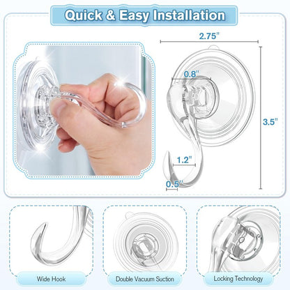 VIS'V Large Suction Cup Hooks with Wipes, Heavy Duty, Removable and Reusable, Clear, 5 Pcs