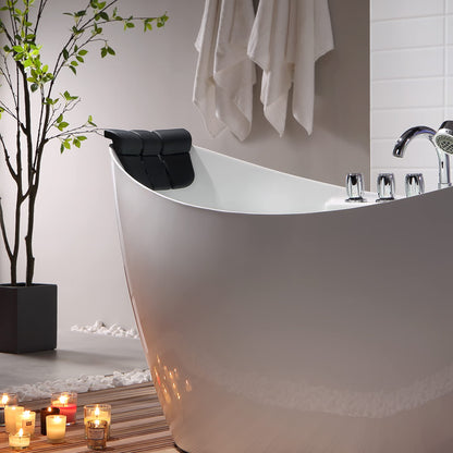 Empava 68 in. Acrylic Freestanding Tub Hydromassage Gracefully Oval Shaped Whirlpool 8 Water Jets Soaking SPA, Double-Ended Massage Bathtub with 2 Black Pillows , White