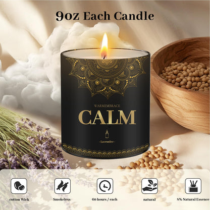 WarmEmbrace Lavender Scented Candles, 9 Oz Jar Candles for Home, Office, Meditation, Yoga, Candles for Women & Men, Mother's Day, Birthday, Christmas, Valentine's Day Present, Housewarming Gift