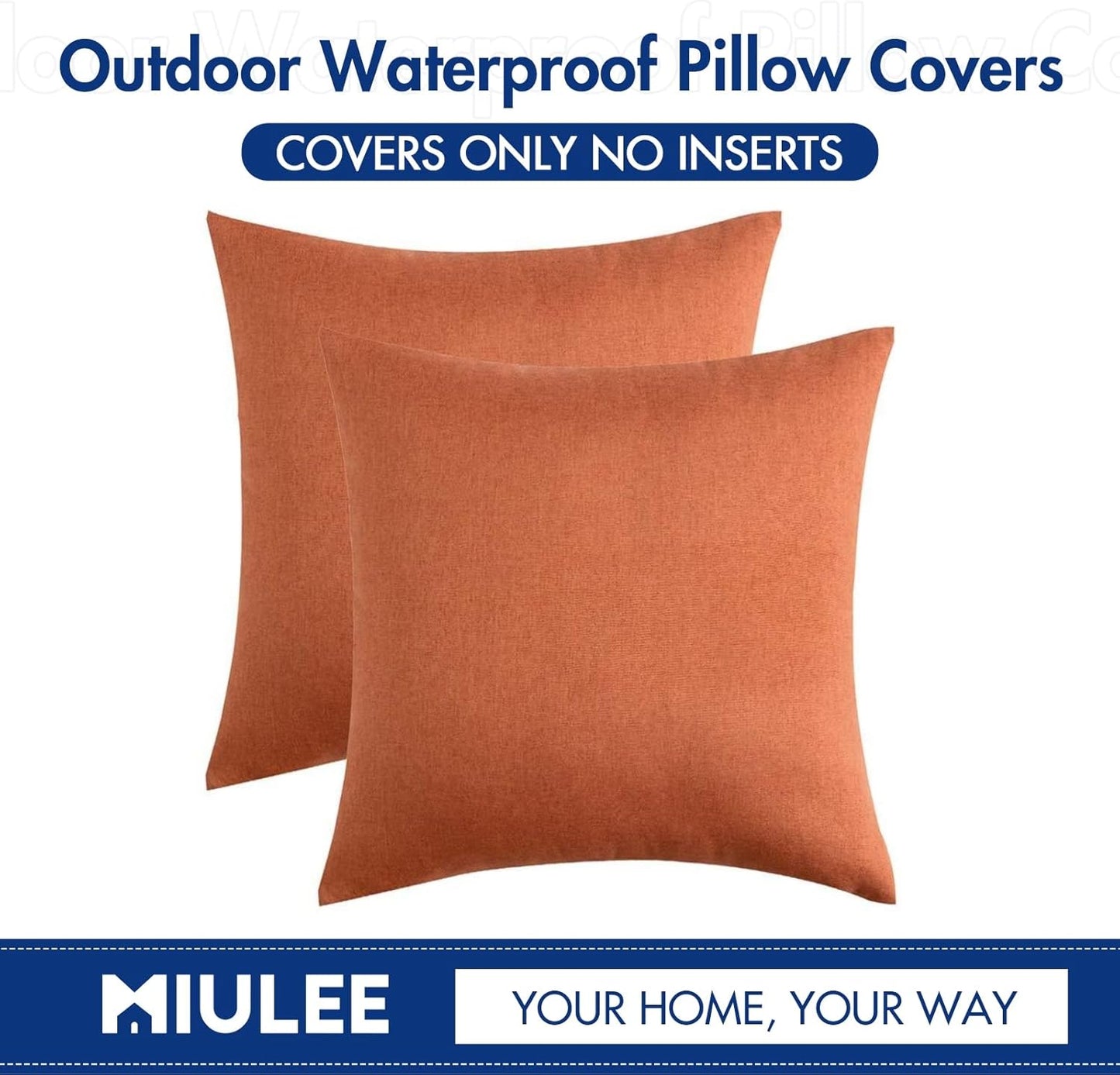MIULEE Decorative Outdoor Throw Pillow Covers - Waterproof Faux Linen Cushion Cases | 26x26 Inch Orange, Set of 2