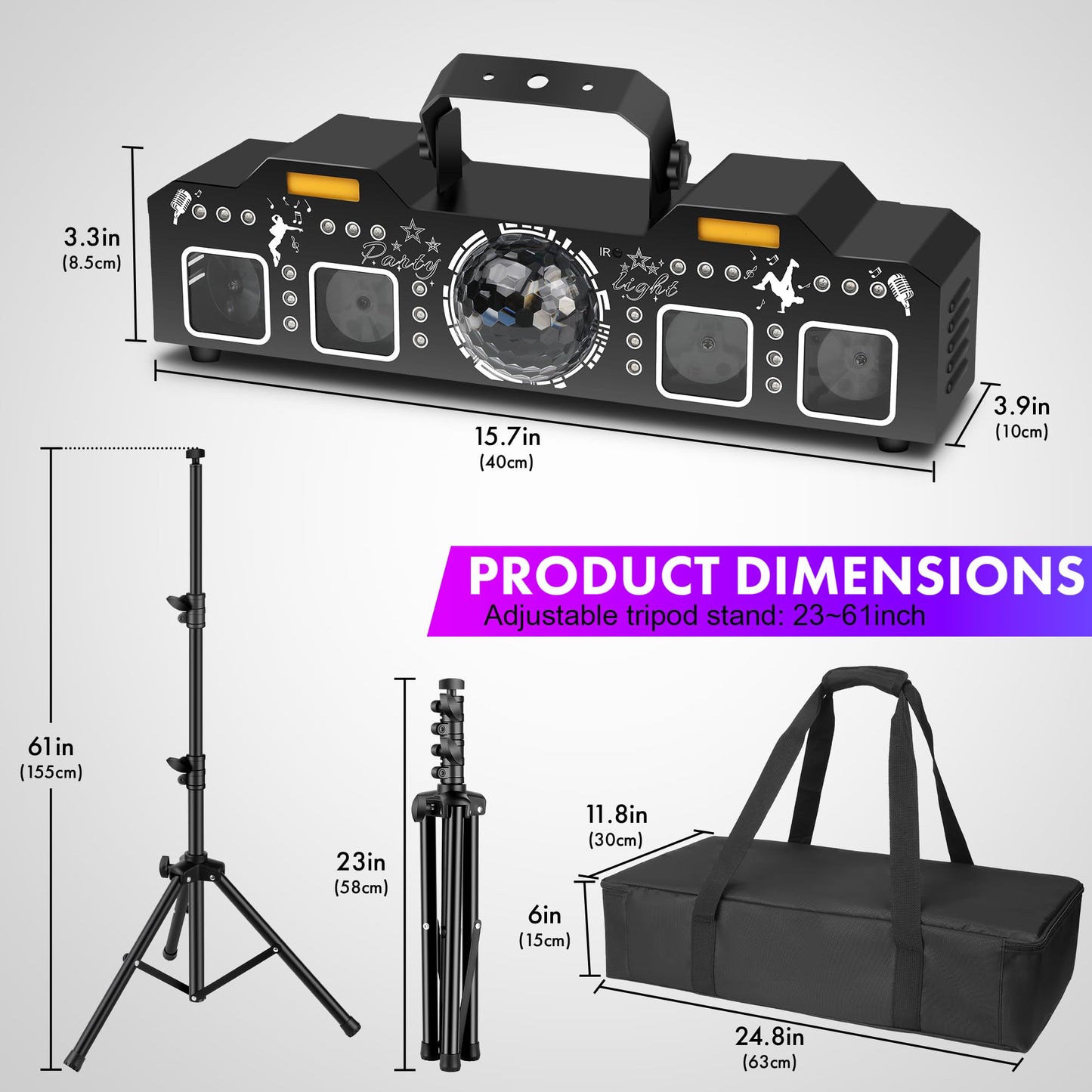 ENDYSHOW DJ Light with Stand,7IN1 DJ Disco Party Light with Stand&Carry Bag RGB Par Lights,Rotating Ball,Strobe,UV Lighting by DMX Sound Activated Remote Control for Parties Gig Bar Stage
